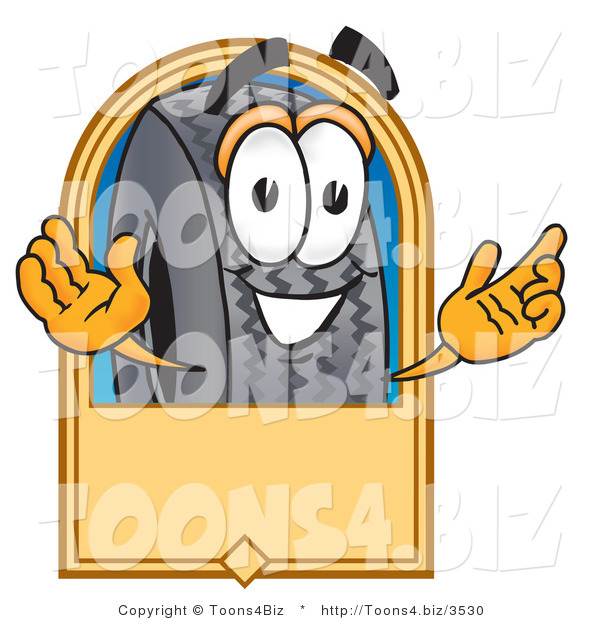 Vector Illustration of a Cartoon Tire Mascot with a Blank Tan Label