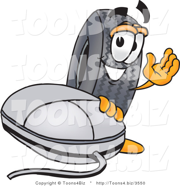 Vector Illustration of a Cartoon Tire Mascot with a Computer Mouse