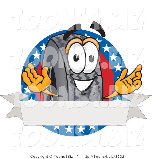 Vector Illustration of a Cartoon Tire Mascot with Stars and a Blank Label