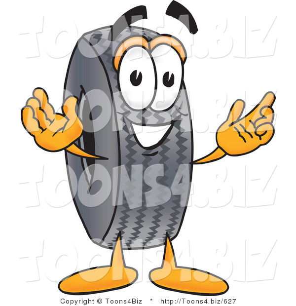 Vector Illustration of a Cartoon Tire Mascot with Welcoming Open Arms