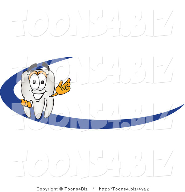Vector Illustration of a Cartoon Tooth Mascot Behind a Dash on an Employee Nametag or Business Logo