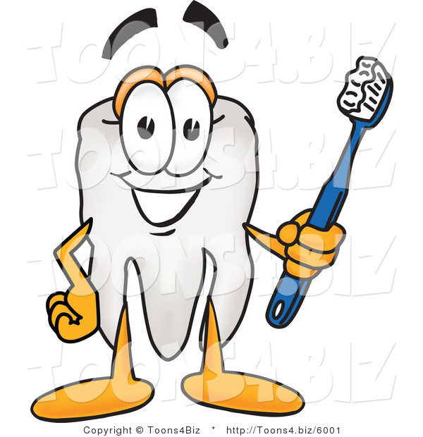 Vector Illustration of a Cartoon Tooth Mascot Holding out a Tooth Brush