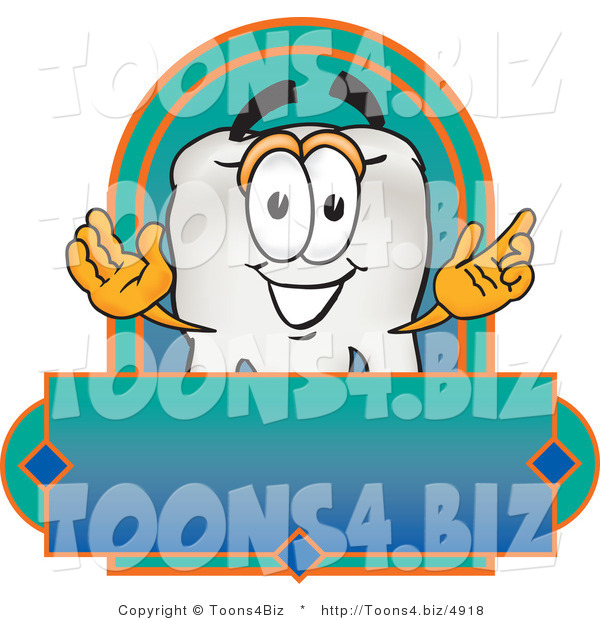 Vector Illustration of a Cartoon Tooth Mascot on a Blank Label