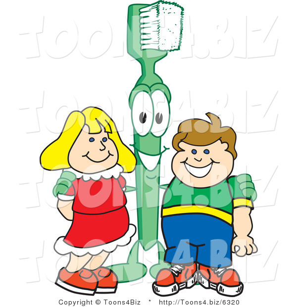 Vector Illustration of a Cartoon Toothbrush Mascot Standing with Kids