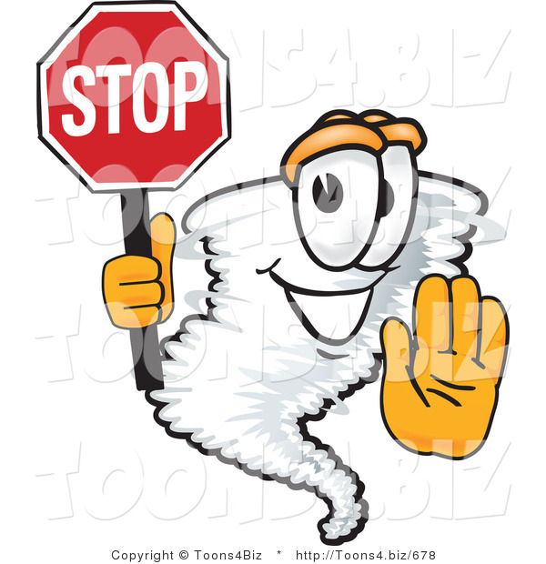Vector Illustration of a Cartoon Tornado Mascot Holding a Stop Sign