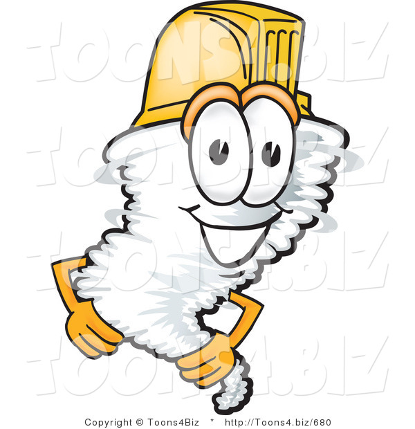 Vector Illustration of a Cartoon Tornado Mascot Yellow Hardhat Helmet