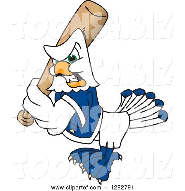 Vector Illustration of a Cartoon Tough Seahawk Sports Mascot Baseball Player Character Batting