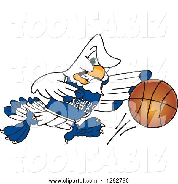 Vector Illustration of a Cartoon Tough Seahawk Sports Mascot Dribbling a Basketball