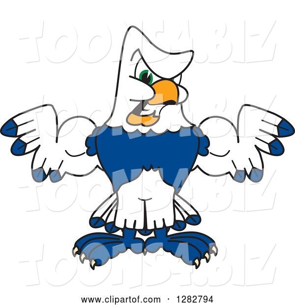 Vector Illustration of a Cartoon Tough Seahawk Sports Mascot Flexing His Muscles