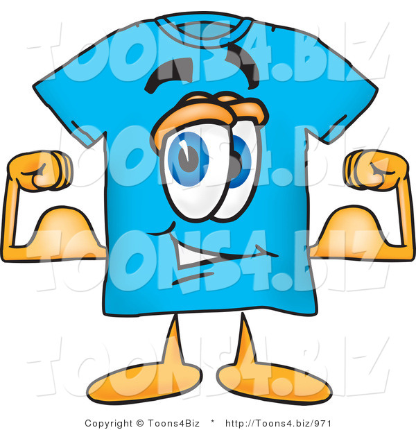 Vector Illustration of a Cartoon T-Shirt Mascot Flexing His Arm Muscles