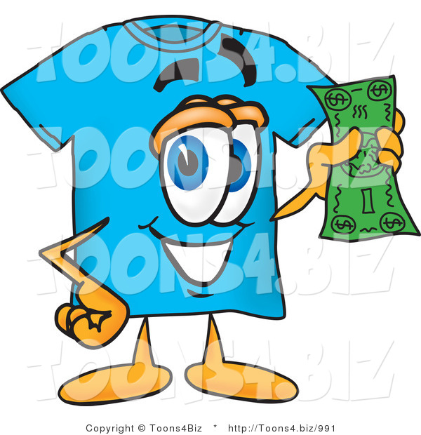 Vector Illustration of a Cartoon T-Shirt Mascot Holding a Dollar Bill