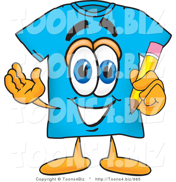 Vector Illustration of a Cartoon T-Shirt Mascot Holding a Pencil