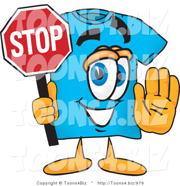 Vector Illustration of a Cartoon T-Shirt Mascot Holding a Stop Sign