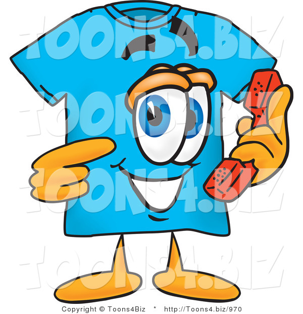Vector Illustration of a Cartoon T-Shirt Mascot Holding a Telephone