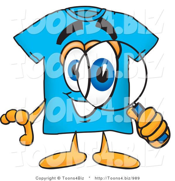 Vector Illustration of a Cartoon T-Shirt Mascot Looking Through a Magnifying Glass