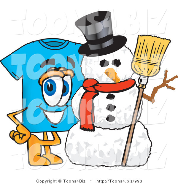 Vector Illustration of a Cartoon T-Shirt Mascot with a Snowman on Christmas