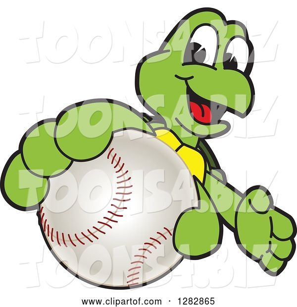 Vector Illustration of a Cartoon Turtle Mascot Catching or Holding out a Baseball