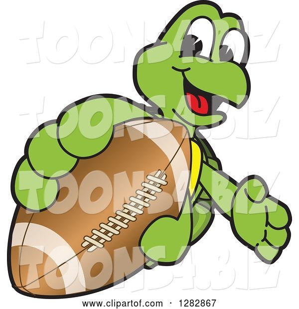 Vector Illustration of a Cartoon Turtle Mascot Catching or Holding out an American Football