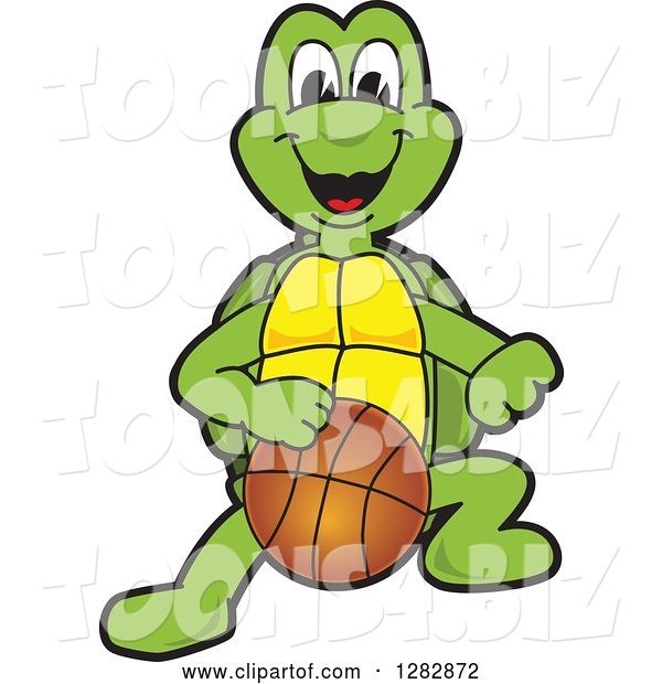 Vector Illustration of a Cartoon Turtle Mascot Dribbling a Basketball