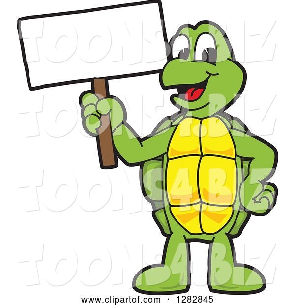 Vector Illustration of a Cartoon Turtle Mascot Holding up a Blank Sign