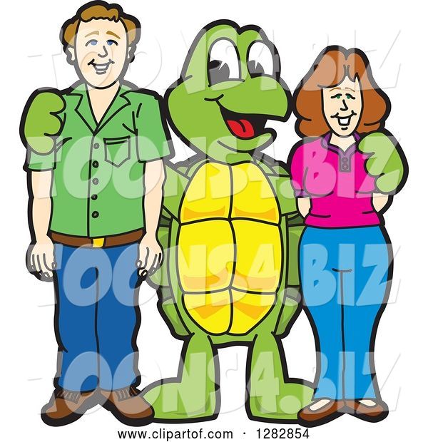 Vector Illustration of a Cartoon Turtle Mascot Posing with Parents