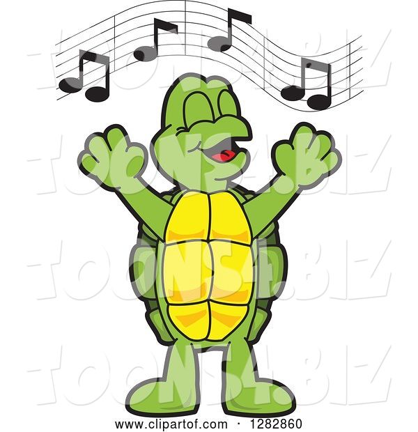 Vector Illustration of a Cartoon Turtle Mascot Singing in Chorus