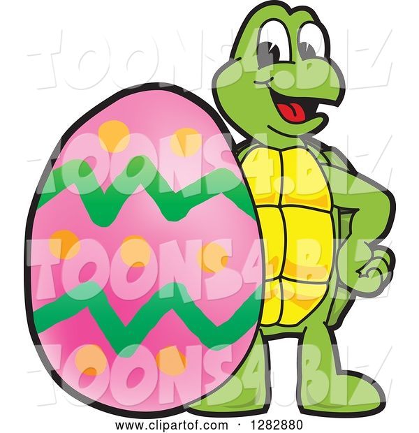 Vector Illustration of a Cartoon Turtle Mascot with a Giant Easter Egg