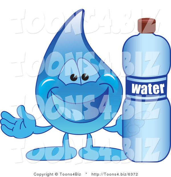 Vector Illustration of a Cartoon Water Drop Mascot Holding a Bottle of Water