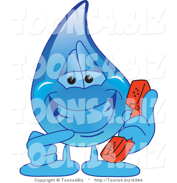 Vector Illustration of a Cartoon Water Drop Mascot Holding a Phone
