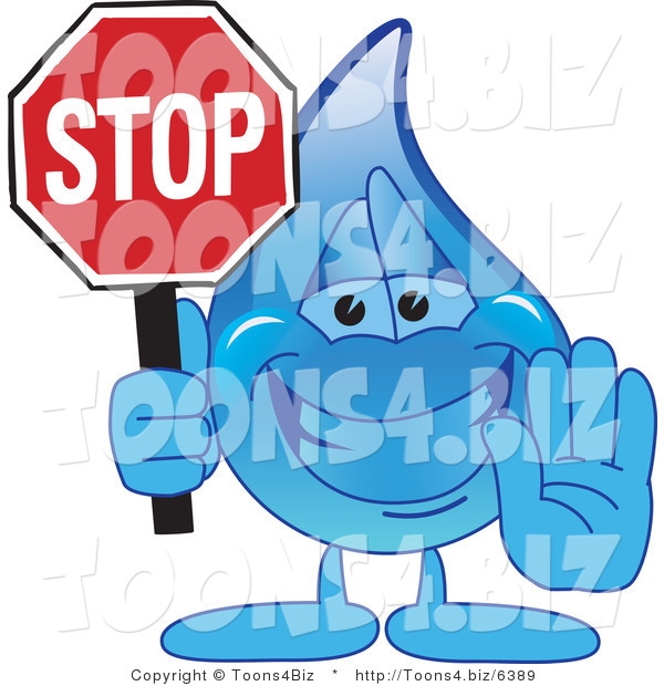 Vector Illustration of a Cartoon Water Drop Mascot Holding a Stop Sign