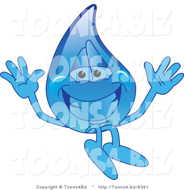 Vector Illustration of a Cartoon Water Drop Mascot Jumping