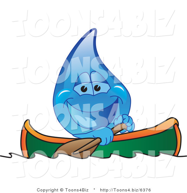 Vector Illustration of a Cartoon Water Drop Mascot Kayaking