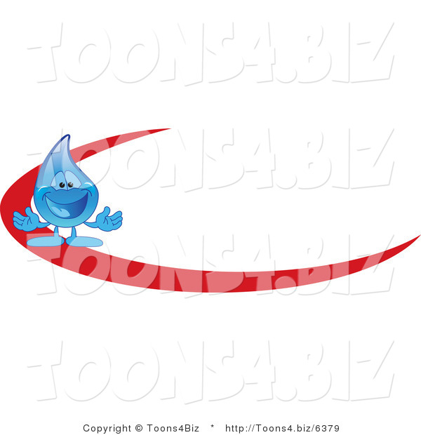 Vector Illustration of a Cartoon Water Drop Mascot Logo with a Red Dash