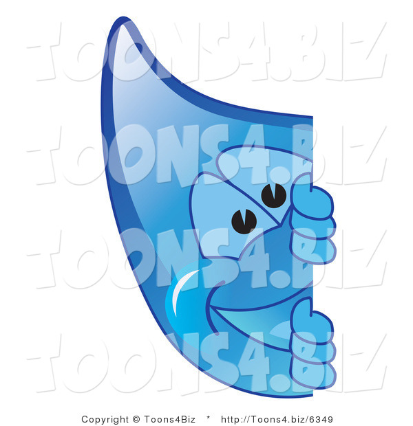 Vector Illustration of a Cartoon Water Drop Mascot Looking Around a Blank Sign