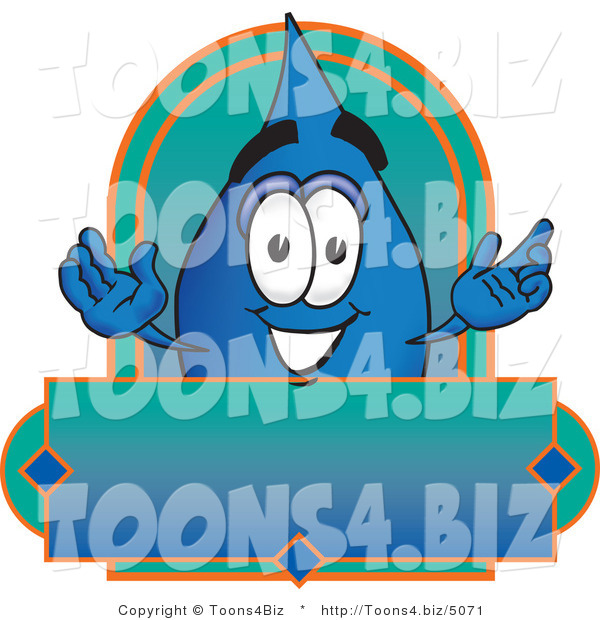 Vector Illustration of a Cartoon Water Drop Mascot on a Blank Label
