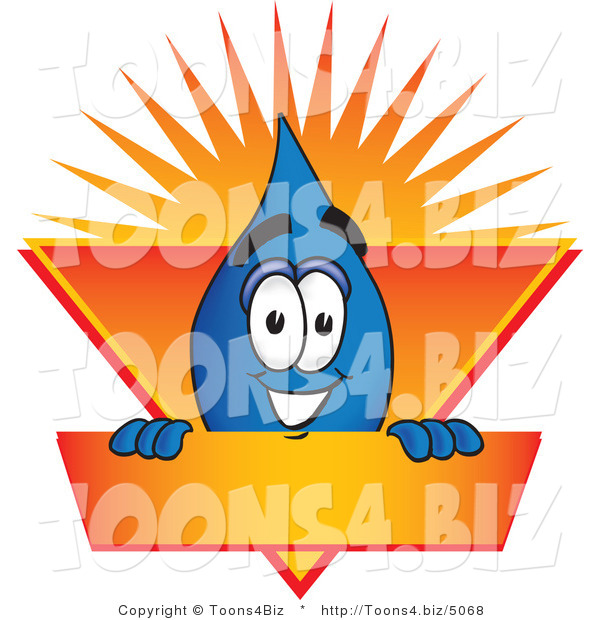 Vector Illustration of a Cartoon Water Drop Mascot on an Orange and Yellow Label