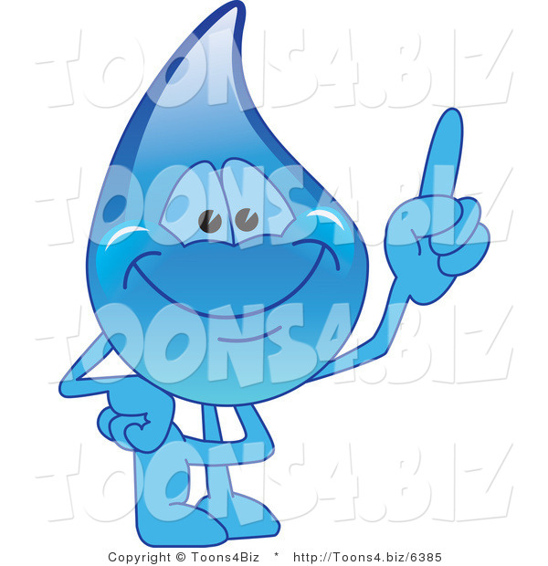 Vector Illustration of a Cartoon Water Drop Mascot Pointing Upwards