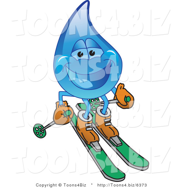Vector Illustration of a Cartoon Water Drop Mascot Skiing