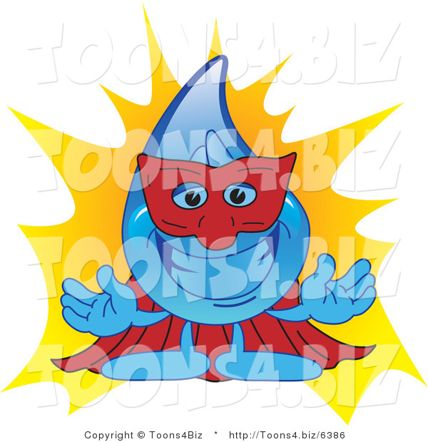 Vector Illustration of a Cartoon Water Drop Mascot Super Hero