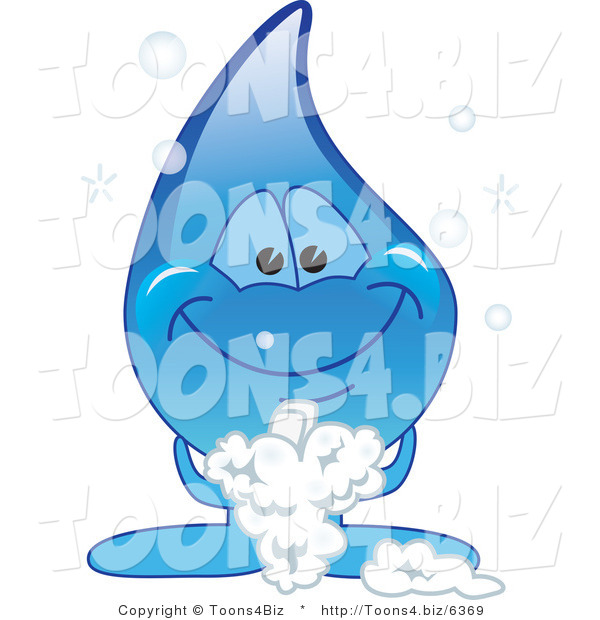 Vector Illustration of a Cartoon Water Drop Mascot Washing His Hands