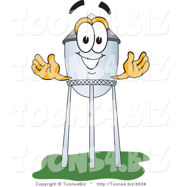 Vector Illustration of a Cartoon Water Tower Mascot with Welcoming Arms
