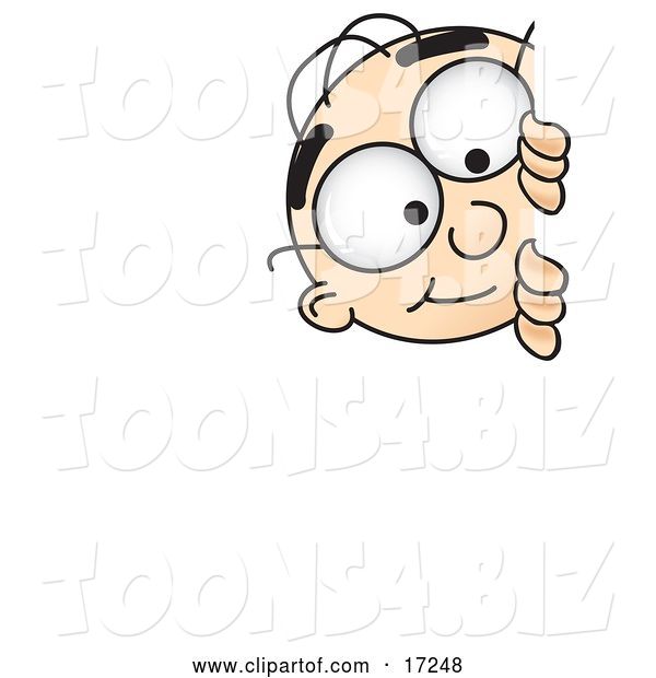 Vector Illustration of a Cartoon White Businessman Nerd Mascot Curiously Peeking Around a Corner