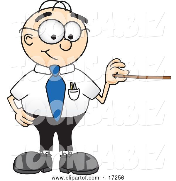 Vector Illustration of a Cartoon White Businessman Nerd Mascot Holding a Pointer Stick