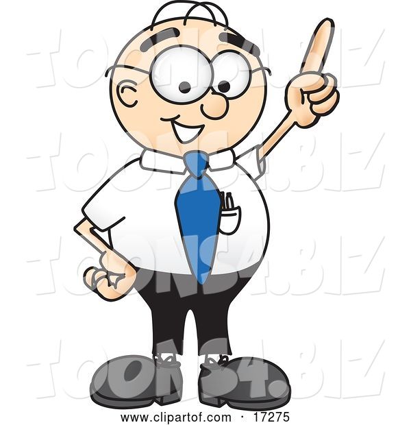 Vector Illustration of a Cartoon White Businessman Nerd Mascot Pointing Upwards