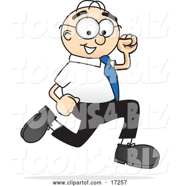 Vector Illustration of a Cartoon White Businessman Nerd Mascot Running