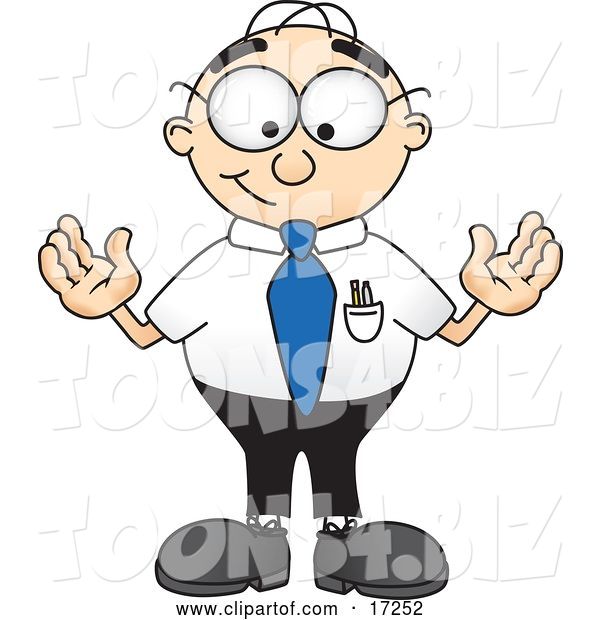 Vector Illustration of a Cartoon White Businessman Nerd Mascot Standing with His Arms out
