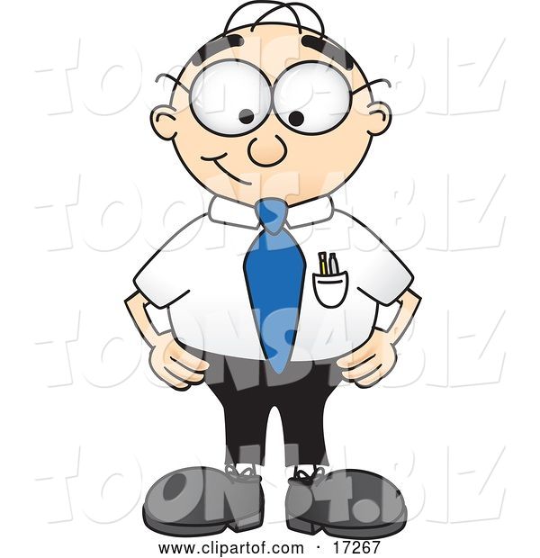 Vector Illustration of a Cartoon White Businessman Nerd Mascot Standing with His Hands on His Hips
