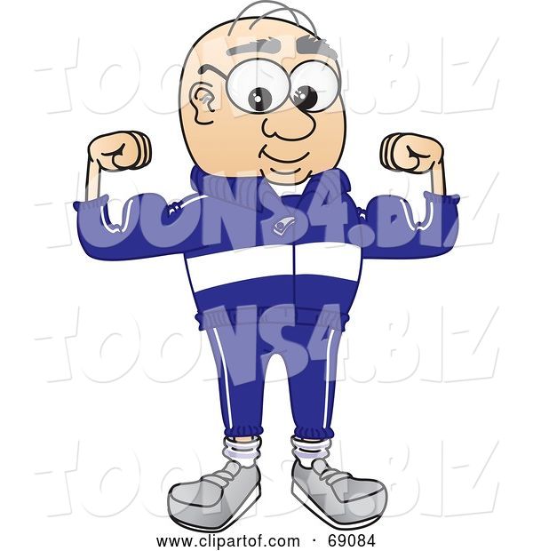 Vector Illustration of a Cartoon White Male Senior Citizen Mascot Flexing