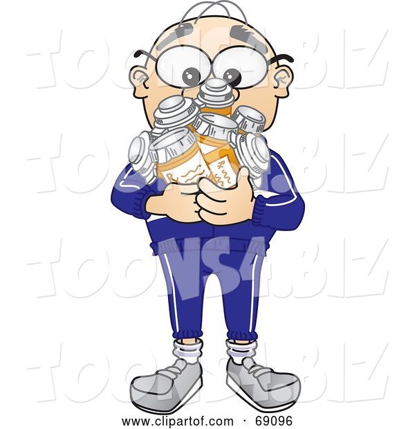 Vector Illustration of a Cartoon White Male Senior Citizen Mascot Holding Pill Bottles