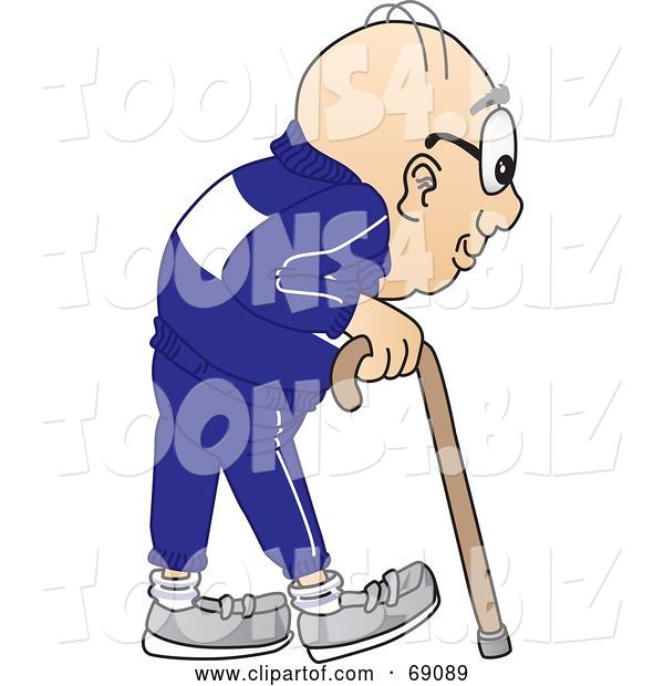 Vector Illustration of a Cartoon White Male Senior Citizen Mascot Using a Cane